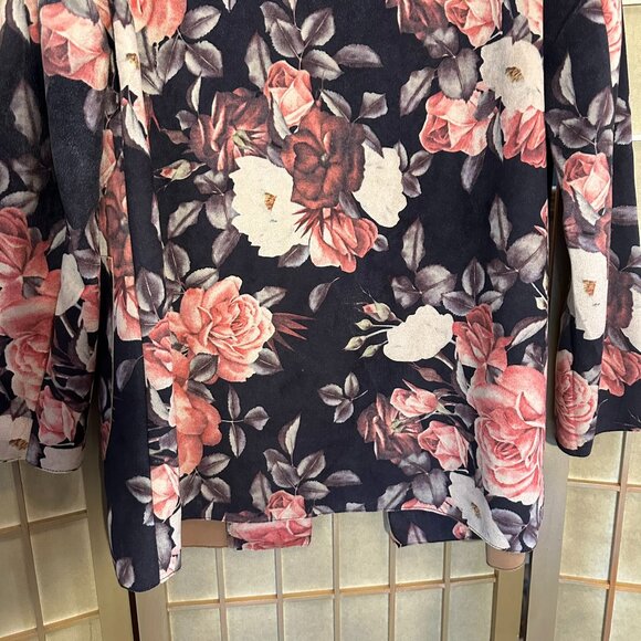 Anthropologie Solitaire Faux Suede Long Open Jacket Size L Garden Floral Print - Picture 8 of 8
